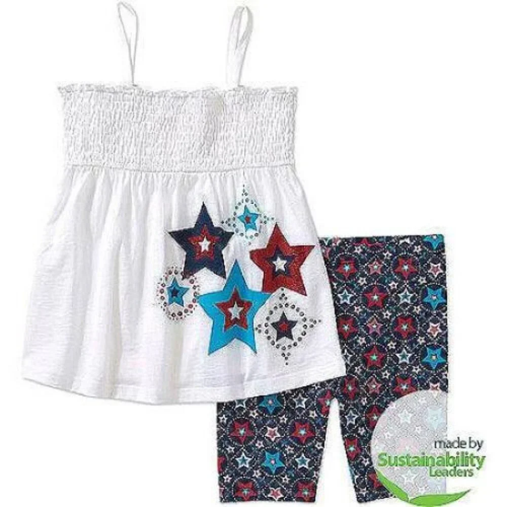 New Healthtex Patriotic Girls Outfit set 2 pc stars top shorts cotton 12m 18m 3T - Picture 1 of 1